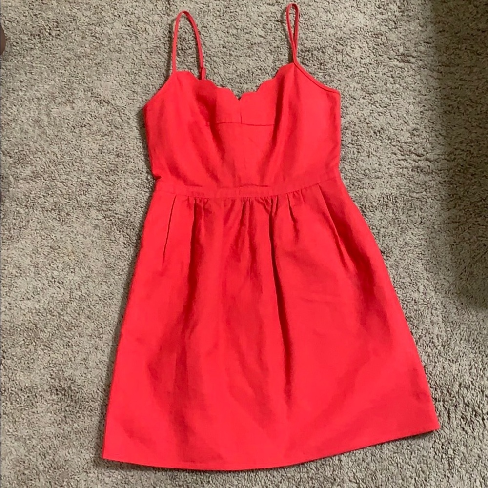J Crew Spaghetti Straps Scalloped Neck Dress Sz 2
